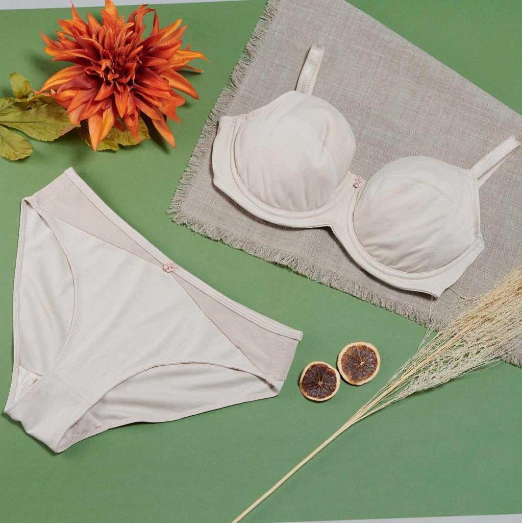 Ivory-Underwired Silk & Organic Cotton Full Cup Bra with removable paddings-0